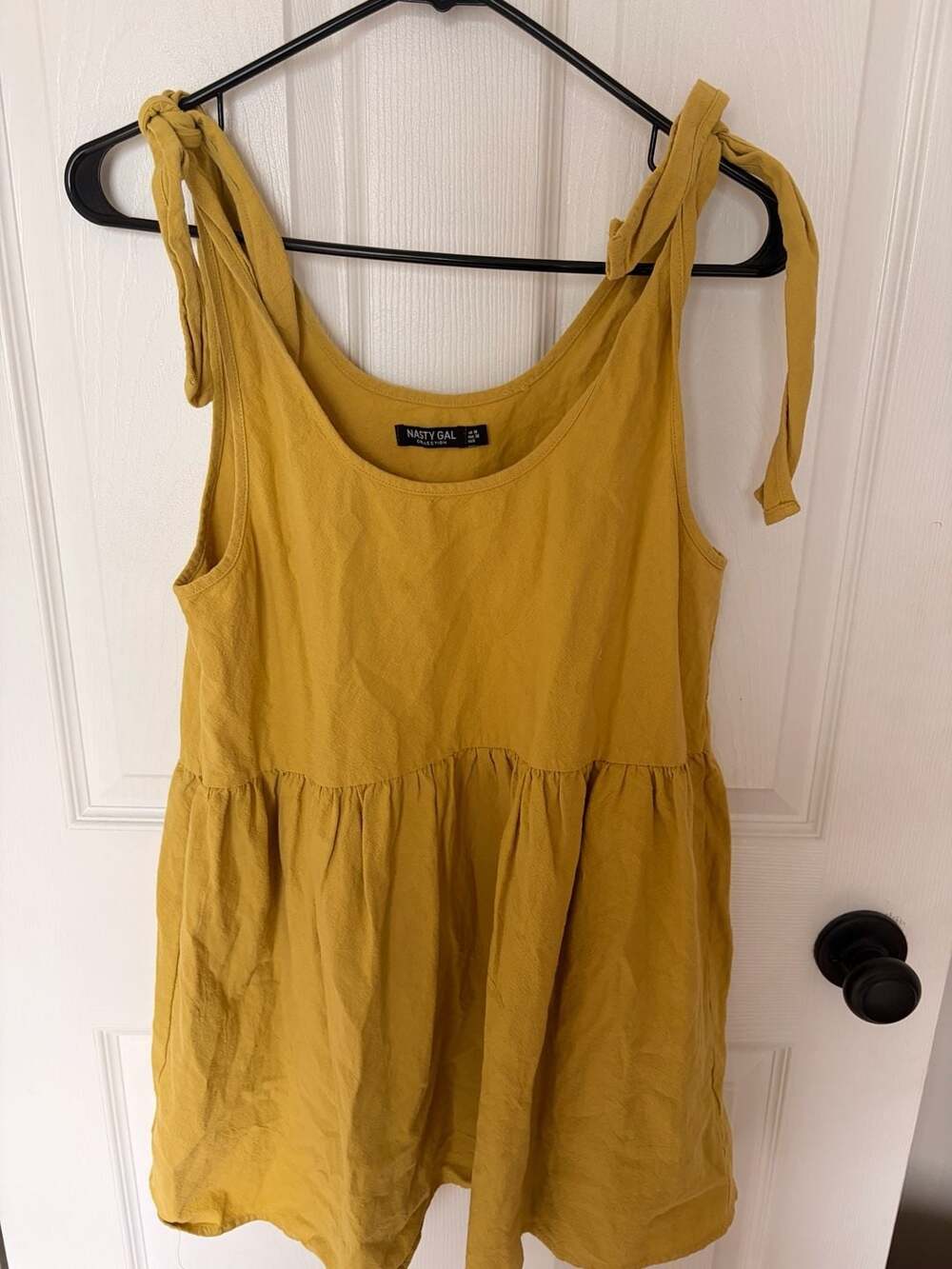 Nasty Gal Collection Mustard Yellow Shoulder Tie Knot Mini Smock Dress